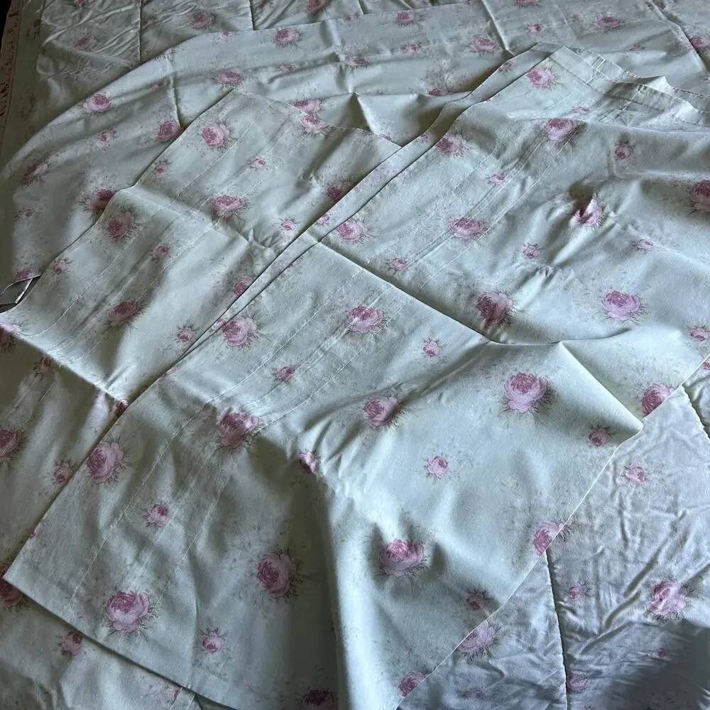 Laura Ashley Green Pink Rose rosemoor full comforter 2 shams cottage core ruffle